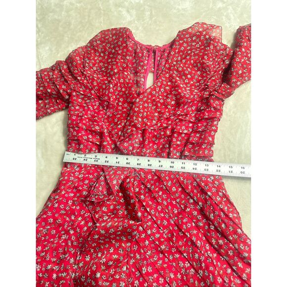 Talulah Promise Floral Pleated Ruffle Mini Dress in Red and Pink Women's Size XS - Picture 9 of 11